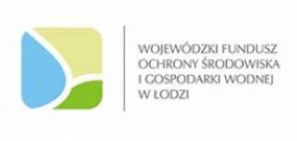 Logo "Wojewódzkiego Funduszu Ochrony Środowiska i Gospodarki Wodnej w Łodzi" - przedstawia stylizowany zielony liść i niebieską kroplę wody, symbolizujące koncentrację organizacji na ochronie środowiska i gospodarce wodnej w Łodzi. 