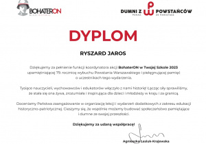 Bohateron-dyplom dla p. Ryszarda Jarosa