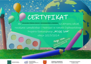 Certyfikat za udział w Ogólnopolskim Projekcie Edukacyjnym Mogę Sam